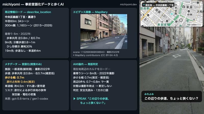 Frame from the Walking Demo, moving through a Ginza street from a pedestrian’s perspective